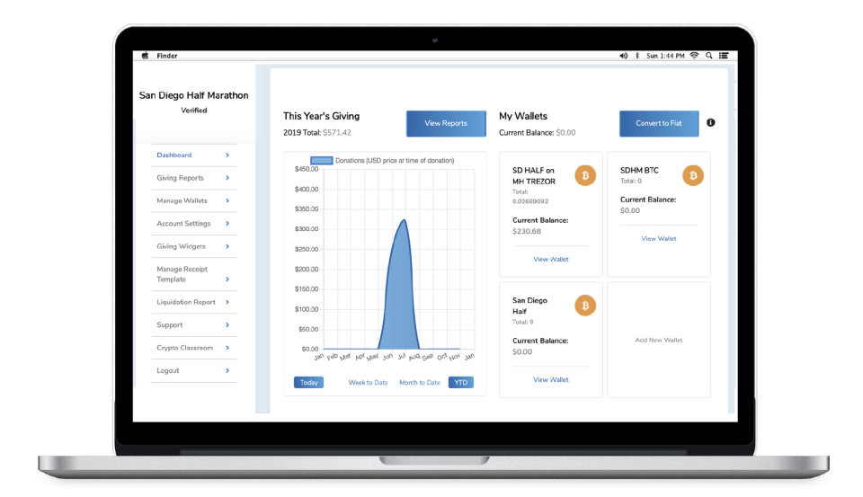 screenshot of Engiven Cryptocurrency Donation Platform